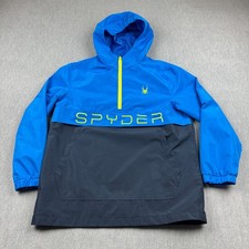Spyder Jacket Boys Large Blue Black Pop-Over Windbreaker 1/2 Zip Hooded Pullover