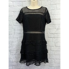 Liquorish Lace Dress Black Size 12 Broderie Anglaise Sheer Waist Dark Academia
