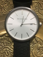 Michael Kors Men's Watch MK8674 Blake Quartz Silver Dial Black Leather Band 42mm