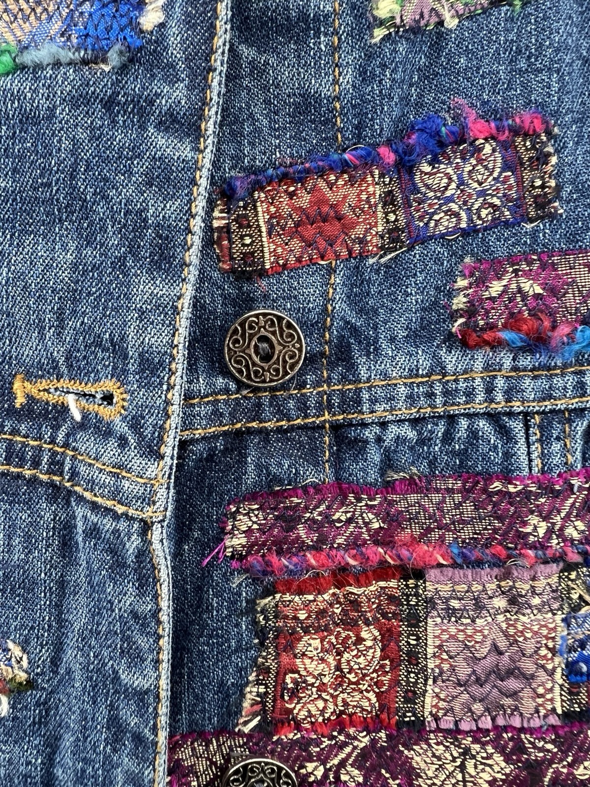 Chico’s Boho Patchwork Embroidered Denim Jacket S… - image 4
