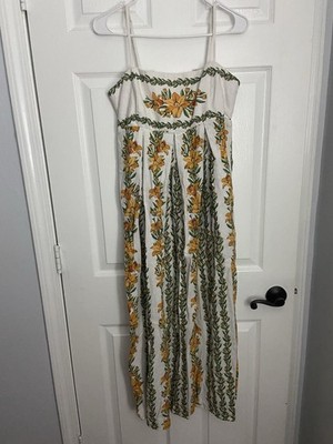 Rachel Zoe White Floral Smocked Maxi Dress, Strappy Sleeveless Straight Neck M