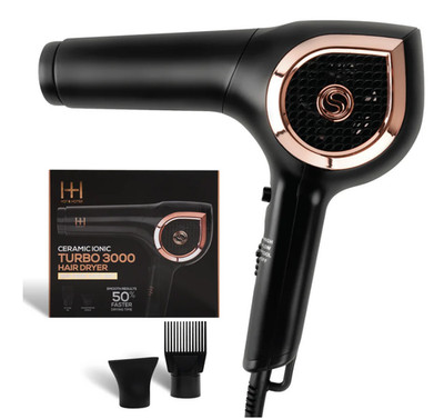 Hot Hotter, Ceramic Ionic Turbo Ceramic 3000 Hair Dryer Black Rose Gold (1 pack)
