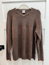 Columbia Men  s V-Neck Pullover Thick Sweater Brown Size XL