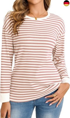 Damen Langarmshirt Gestreifter Rundhals T-Shirt Longsleeve Shirt Basic Lässige G