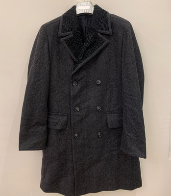 Hugo Boss Wool blend double breasted Astrakhan collar Charcoal over coat 40R