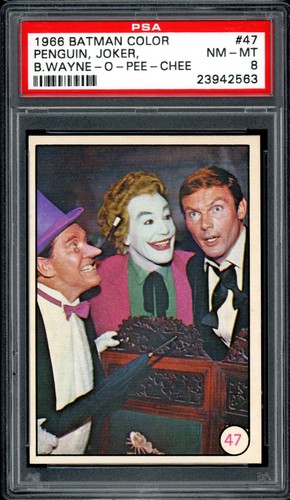 1966 OPC Batman Bat Laffs #47 The Penguin, the Joker and Bruce Wayne — PSA 8