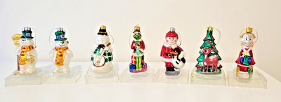 Lot 7 Brass Key Glass Rudolph & Frosty Christmas Tree Grinch Ornaments VTG 2004
