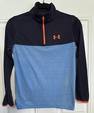 Under Armour Boys Blue Athletic Youth Loose 1/4 Zip Pullover Heat Gear YLG