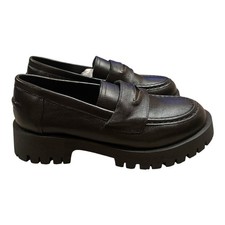 Steve Madden Lawrence Black Leather Chunky Lug Platform Loafers Shoes Size 8