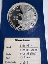 Silberm&uuml;nze Bulgarien 25 Lewa 1986-Fu&szlig;ball WM Mexiko - PP Proof Zertifikat