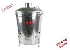 60Litre 60L Galvanised Metal Incinerators Garden Waste Wood Leaf Fire Bin Burner
