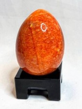 Vintage Polished Marble Egg Orange Hues with Black Stand Collectible Heavy