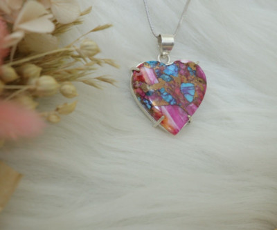 Pink Dahila Turquoise Pendant Boho Pendant Artisanmade 925 Sterling Silver Gifts