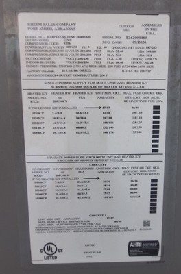 10 Ton RUUD RTU Heat Pump 208-230v-3ph 2020 M# RHPDZS120ACB000AB