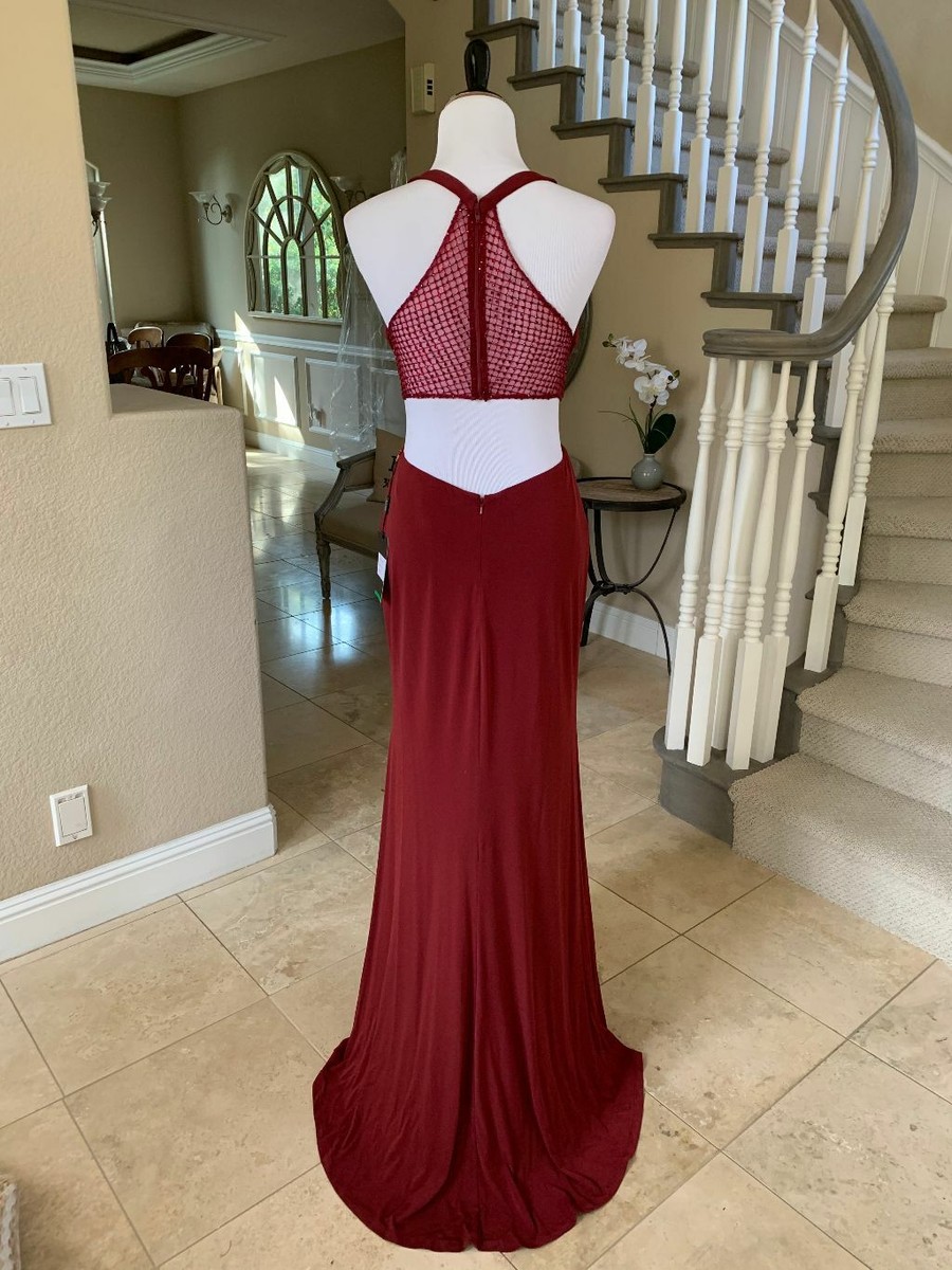 burgundy v neck maxi dress Satin Long Prom with High Slit PSK328 US2 / Custom Color A curve Color:Champagne/Multi Country Bridesmaids Dresses inv-70