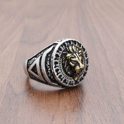 Vintage Men's Powerful Lion Head Signet Ring Stainless Steel Biker Jewelry Ring - Picture 1 of 4