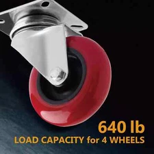 POWERTEC 4PK 3 Inch Swivel Polyurethane Plate Caster wheels, Red, (17206)