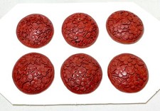 6 antique 19th century handmade Chinese carved red lacquer cinnabar buttons 3