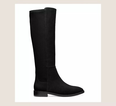 $850 STUART WEITZMAN GREER CITY BOOT BLACK 5050 STRETCH SUEDE 7.5 (PB5)