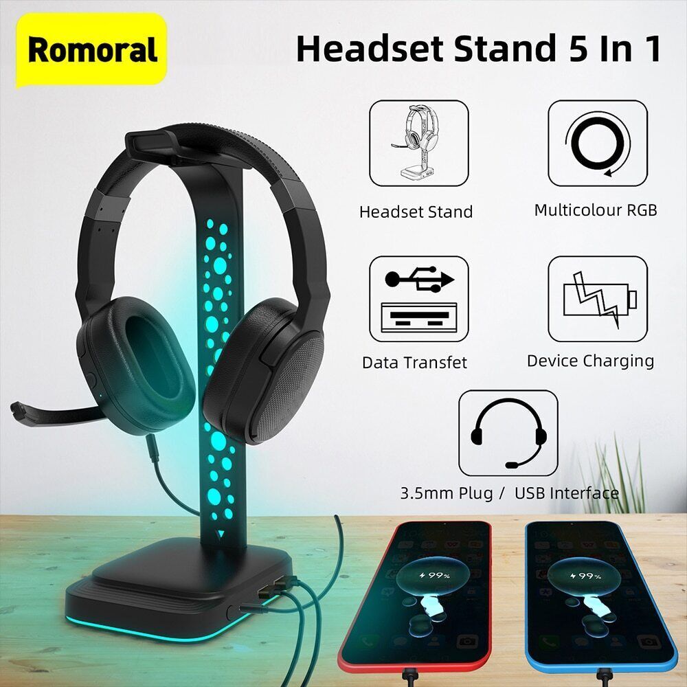 RGB Gaming Headphone Stand Headset Hanger Holder Rack Desktop