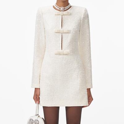 self portrait winter dress Self-Portrait Womens Autumn and Winter New Temperament Tweed Bow Slim Dress