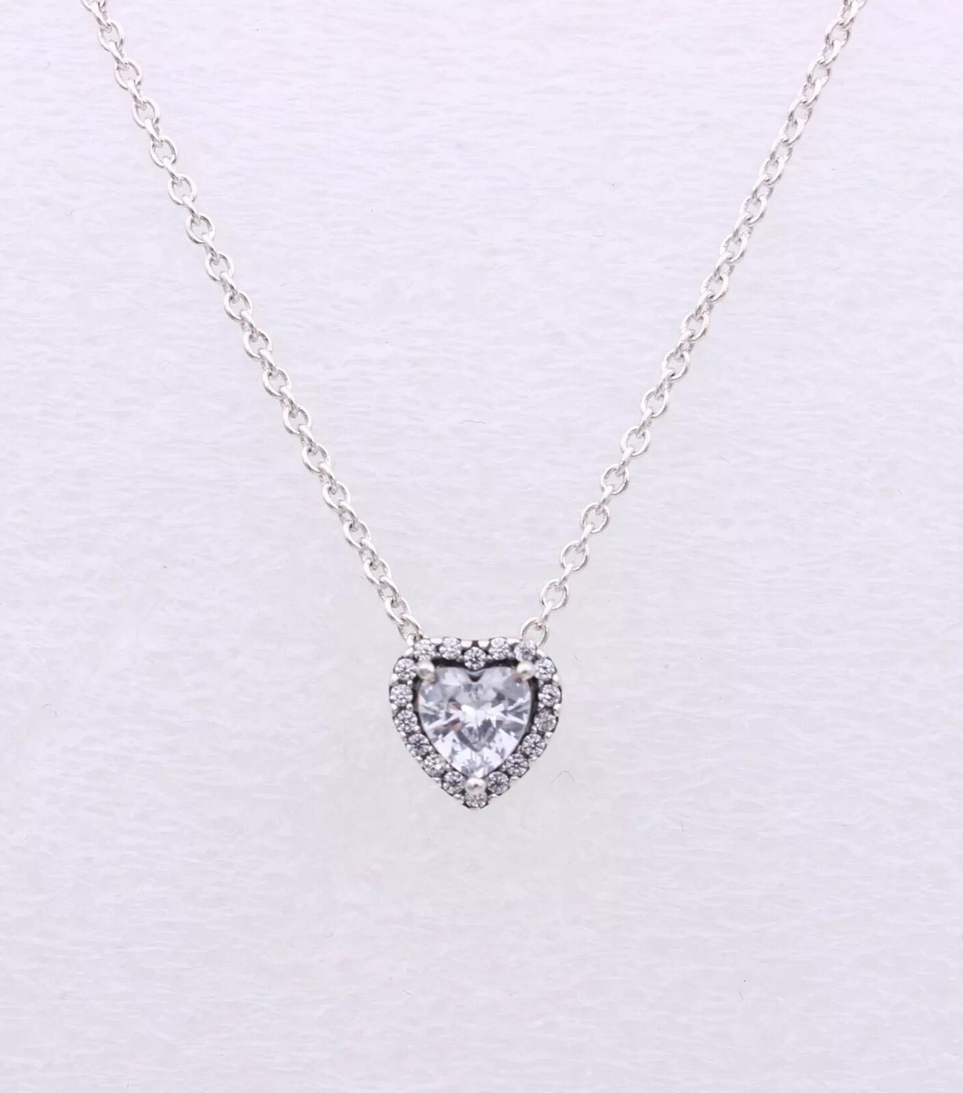 PANDORA Elevated Heart Silver Necklace S925 ALE, Clear CZ | eBay
