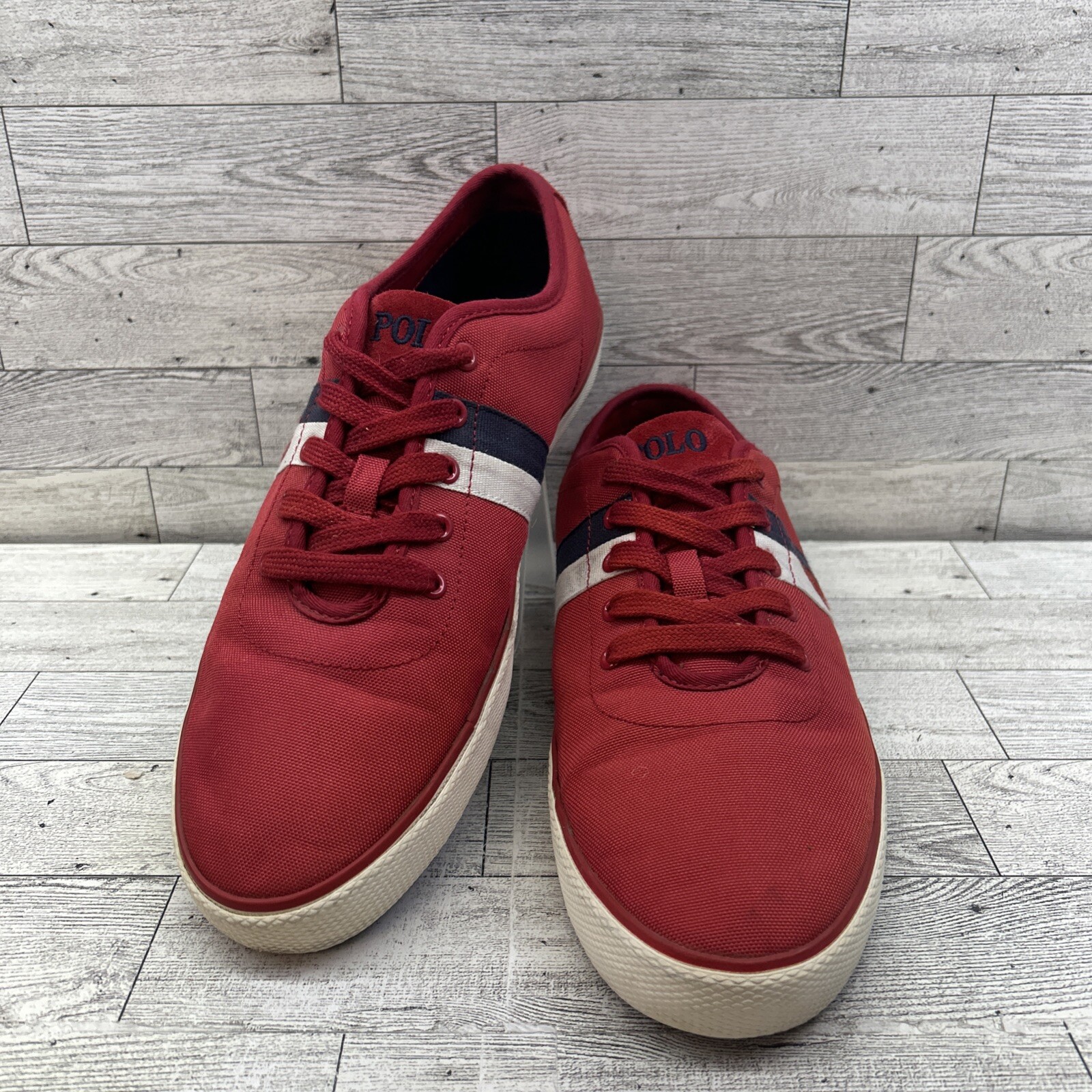 Ralph Lauren Polo Sneakers Uomo 10D Rosso Carne Pony Halford Tela Pattinatore Basso