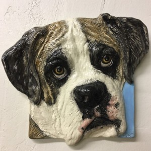 Boxer Dog Ceramic Portrait 3D Tile wall hanging handmade sculpture Alexander Art