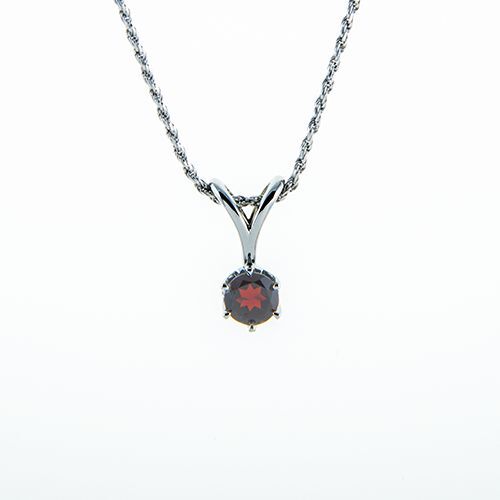 Sterling Silver Genuine Garnet 6.5mm Round Solitaire Pendant with 18" Rope Chain - Picture 1 of 1