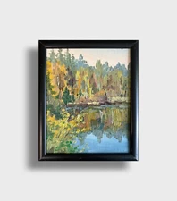 Oil painting Carpathian lake Ukrainian painter Canvas Framed original landscape