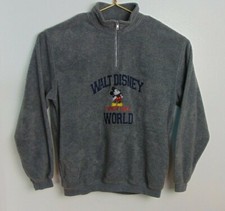 Walt Disney World Mickey Mouse Large Embroidered Fleece Pullover 1/4 Zip Gray