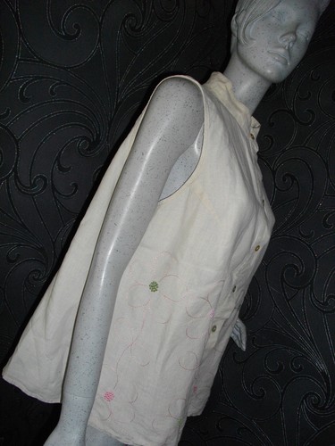 NEW * E.COL.O.GIE* BEIGE IRISH LINEN TOP TUNIC EMBROIDERY SIZ XL 16 / 18 RRP £69 - Picture 3 of 5