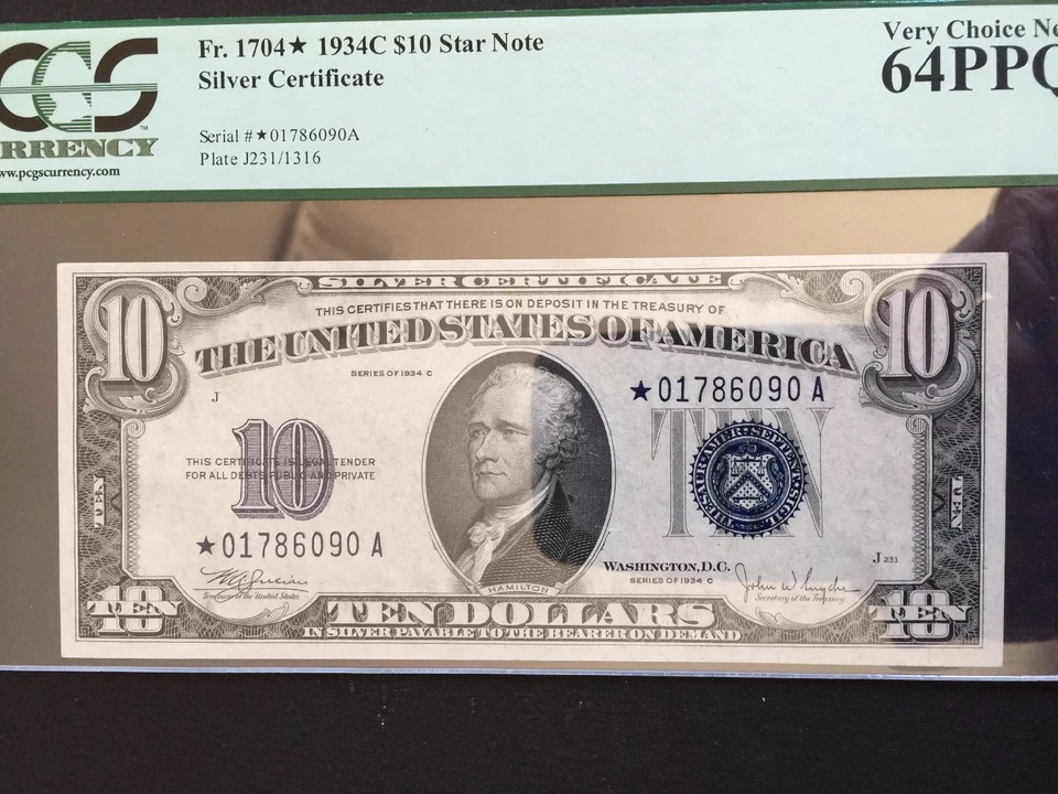 Fr 1704*   1934C $10 Silver Certificate Star Note Fr. 1704* PCGS 64PPQ. - Image 4 of 4