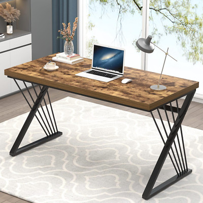 Modern Rustic Wood & Metal Home Office Desk - 53 Inch Gaming & Study Table
