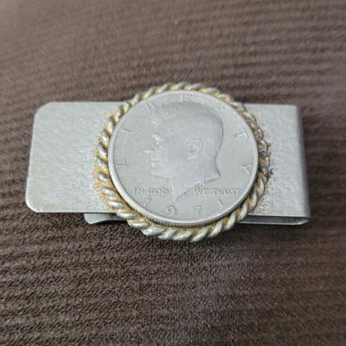 Vintage 1971 Kennedy Half Dollar 50cent Silver Coin Money Clip  - Picture 1 of 3