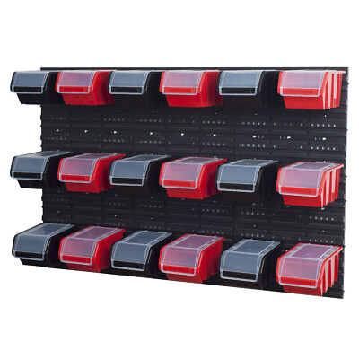 Wandregal 1158 x 780 mm Lagersystem 24 Stapelboxen mit Deckel Schwarz und Rot