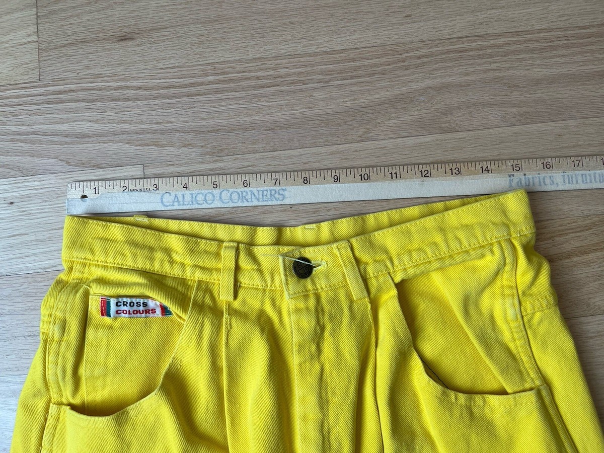 Vintage 90s Cross Colours Baggy Jean Shorts Hip Hop Size 32 Yellow
