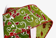 Christmas Red Glitter Holly Berry 2.5" by 5 yds Green Wired Ribbon White Accent