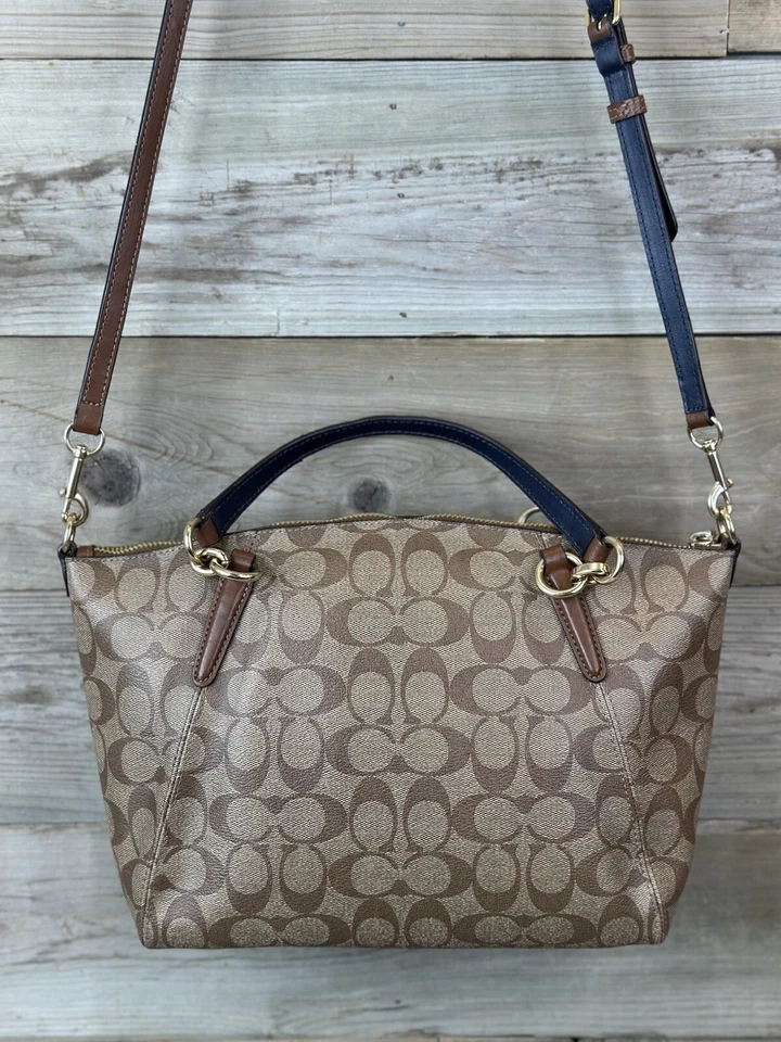 Bolso de Mano COACH F28989 Signature 2WAY PVC Caqui Marrón Azul Dorado Foto 2 de 4