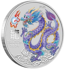 2024 Lunar Year the Dragon 1oz LILAC Color Silver $1 Coin I Mint Capsule