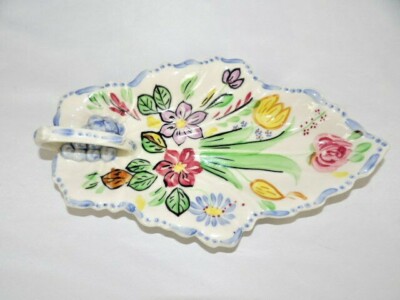 Vtg Blue Ridge Southern Potteries Summertime Leaf Celery Relish Trinket Dish