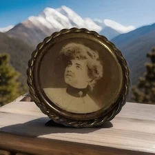 Victorian Lady with High Neck Dress Photo Portrait Momento Mori Pendant