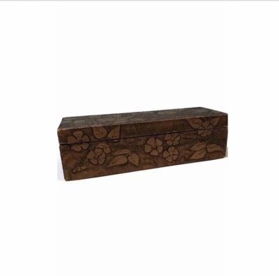 Antique Hand Carved Wooden Flower Trinket Box