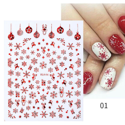 Christmas 3D Nail Art Stickers Holographic Valentine's Day Adhesive Decals Decor - Picture 1 of 19