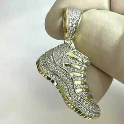 925 Silber Schuhe Anhänger 2CT Rundschliff Lab Created Diamant 14K Gelbgold v...