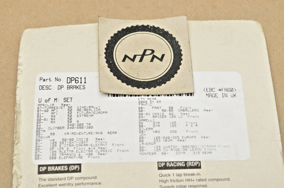 Juego de pastillas de freno NOS DP KTM 65 Cagiva 125 Aprilia RX Garelli Gilera Montesa Foto 2 de 2