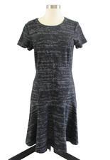 Ann Taylor Loft Outlet Black Gray Static Print Drop Waist Dress Short Sleeve 6