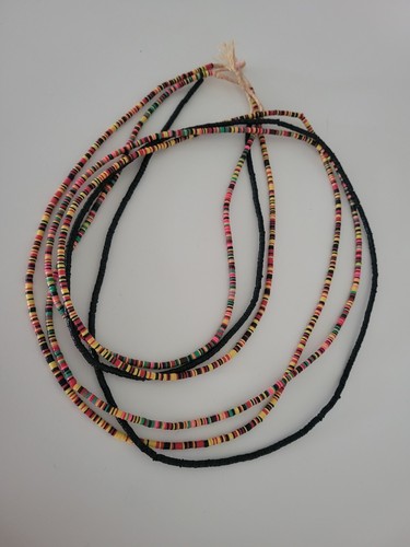 African Vinyl Beads Colored Black Red Orange Yellow 3 Stands Each About 36"