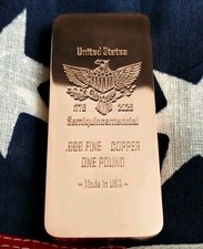 Usa 250th Anniversary 1776-2026 One Pound .999 Copper Bullion Bar - Hand Poured Usa 250th Anniversary 1776-2026 One Pound .999 Copper Bullion Bar - Hand Poured