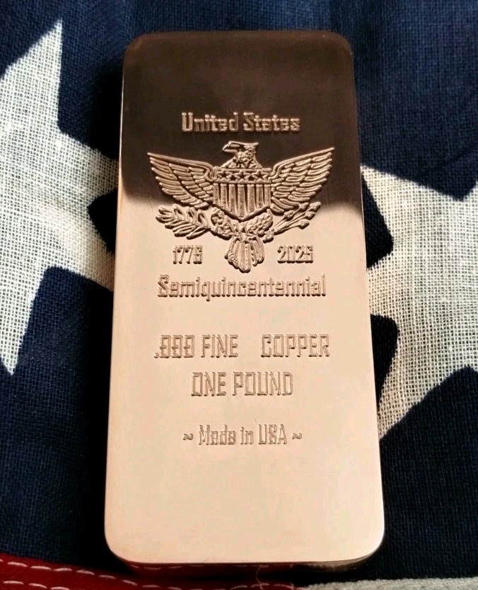 USA 250th Anniversary 1776-2026 One Pound .999 Copper Bullion Bar - Hand Poured